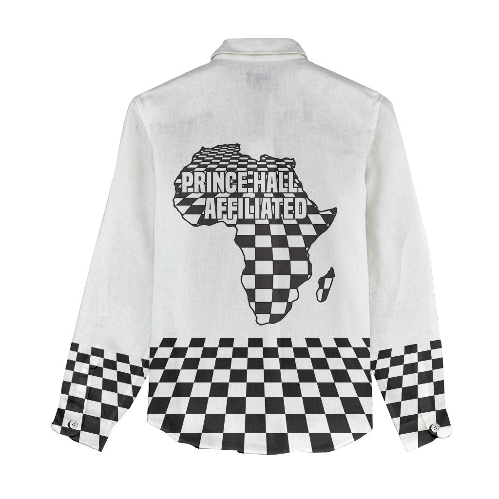 Prince Hall Affiliated Freemasonry Women Casual Shirt Classic Masonic Pillars Boaz Jachin Checkerboard Africa Map