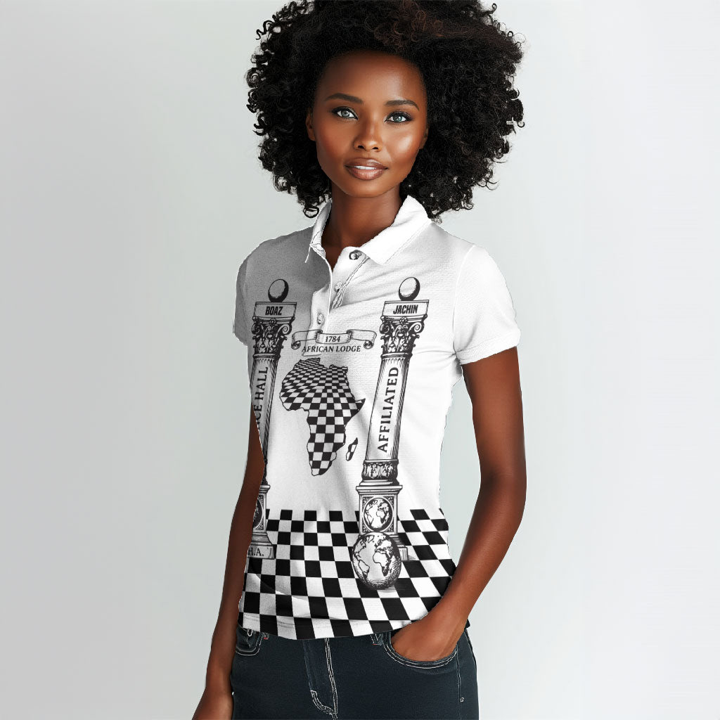 Prince Hall Affiliated Freemasonry Women Polo Shirt Classic Masonic Pillars Boaz Jachin Checkerboard Africa Map