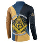 Prince Hall Freemasonry Button Sweatshirt Square and Compasses Gold Blue Geometric