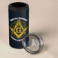Prince Hall Freemasonry 4 in 1 Can Cooler Tumbler Square and Compasses Gold Blue Geometric