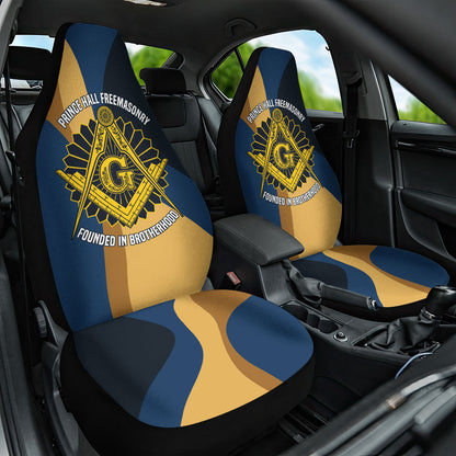 Prince Hall Freemasonry Car Seat Cover Square and Compasses Gold Blue Geometric