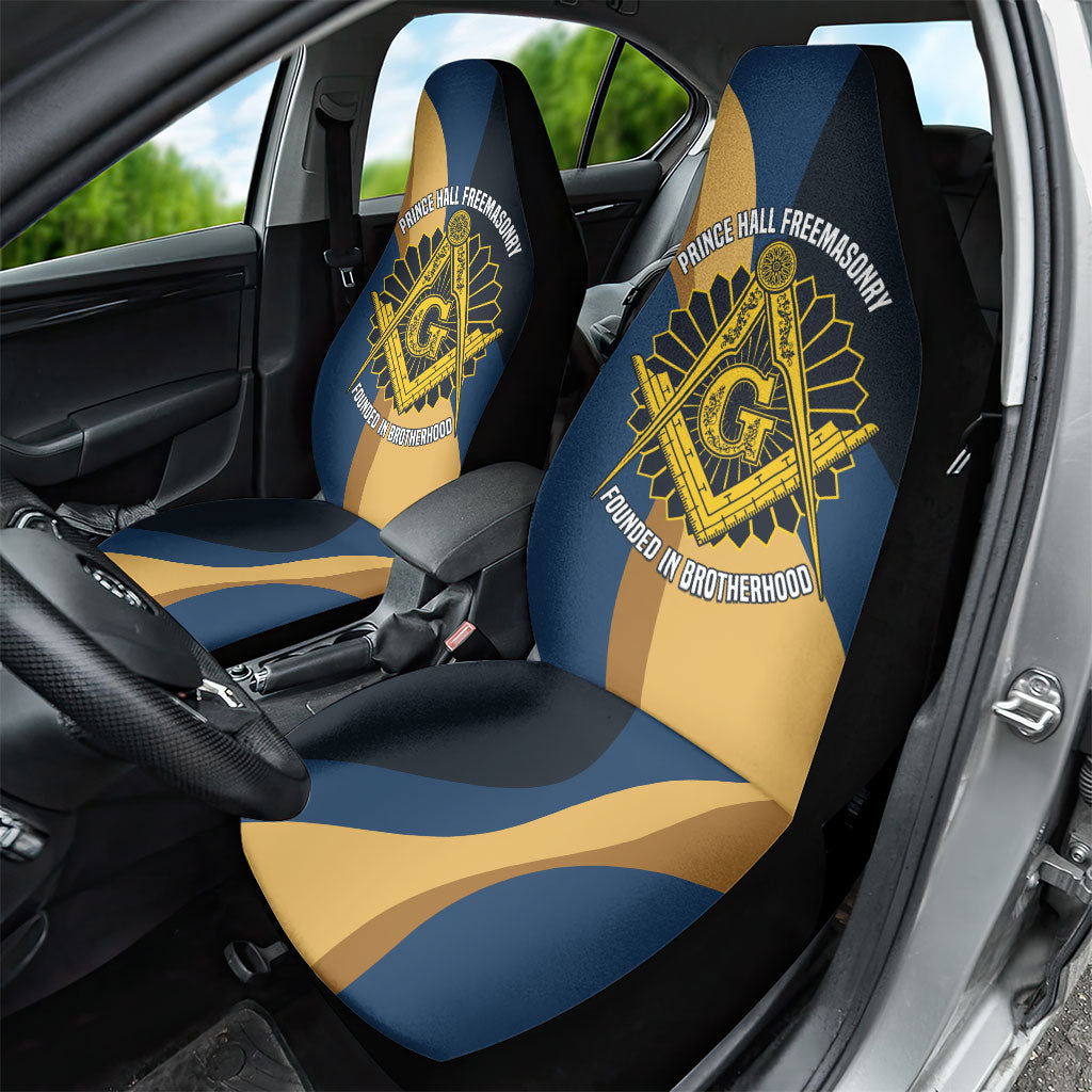 Prince Hall Freemasonry Car Seat Cover Square and Compasses Gold Blue Geometric