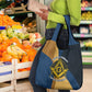 Prince Hall Freemasonry Grocery Bag Square and Compasses Gold Blue Geometric