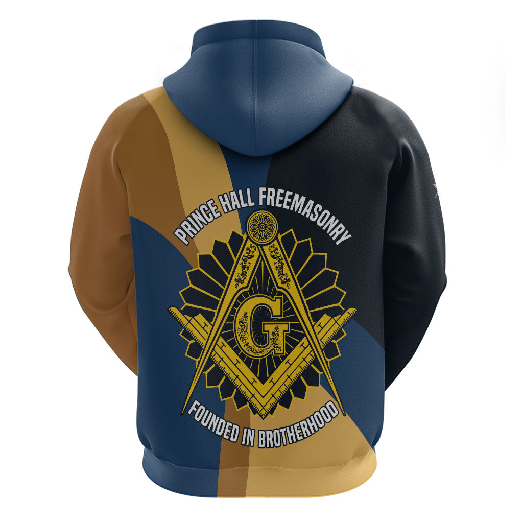 Prince Hall Freemasonry Hoodie Square and Compasses Gold Blue Geometric
