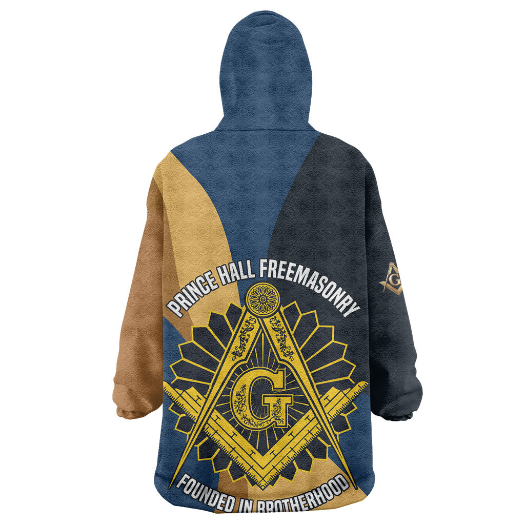 Prince Hall Freemasonry Kid Wearable Blanket Hoodie Square and Compasses Gold Blue Geometric