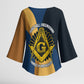 Prince Hall Freemasonry Kimono Sleeve Blouse Square and Compasses Gold Blue Geometric