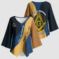 Prince Hall Freemasonry Kimono Sleeve Blouse Square and Compasses Gold Blue Geometric