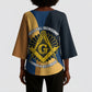 Prince Hall Freemasonry Kimono Sleeve Blouse Square and Compasses Gold Blue Geometric
