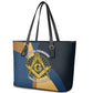 Prince Hall Freemasonry Leather Tote Bag Square and Compasses Gold Blue Geometric