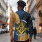 Prince Hall Freemasonry Long Sleeve Button Shirt Square and Compasses Gold Blue Geometric