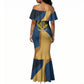 Prince Hall Freemasonry Mermaid Dress Square and Compasses Gold Blue Geometric