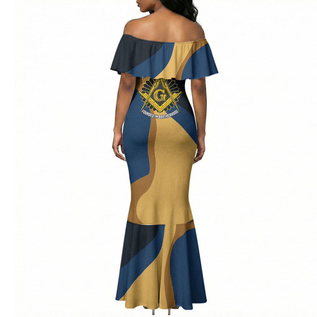 Prince Hall Freemasonry Mermaid Dress Square and Compasses Gold Blue Geometric