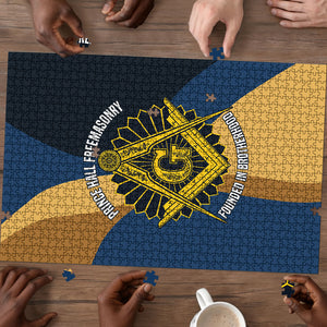 Prince Hall Freemasonry Puzzle Square and Compasses Gold Blue Geometric