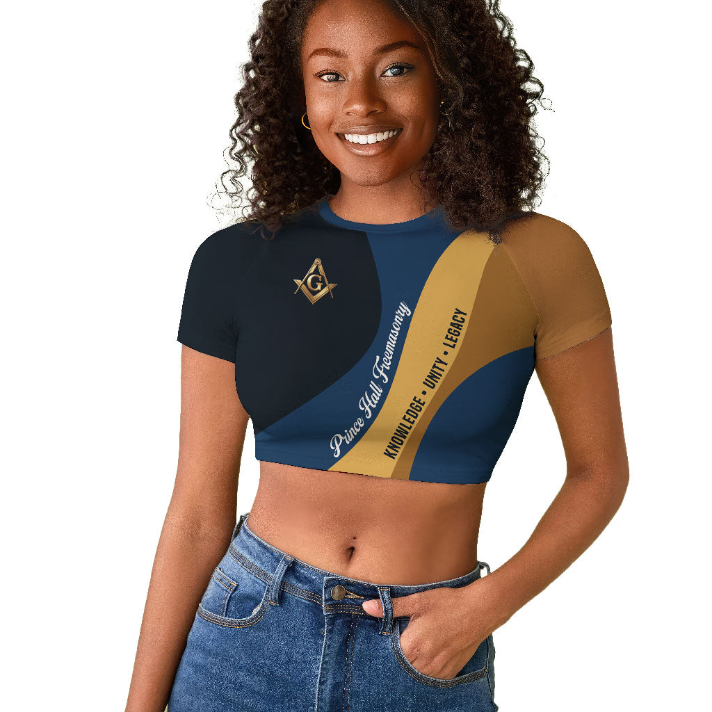 Prince Hall Freemasonry Raglan Cropped T shirt Square and Compasses Gold Blue Geometric