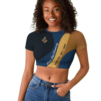 Prince Hall Freemasonry Raglan Cropped T shirt Square and Compasses Gold Blue Geometric