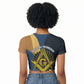 Prince Hall Freemasonry Raglan Cropped T shirt Square and Compasses Gold Blue Geometric