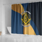 Prince Hall Freemasonry Shower Curtain Square and Compasses Gold Blue Geometric