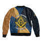 Prince Hall Freemasonry Sleeve Zip Bomber Jacket Square and Compasses Gold Blue Geometric