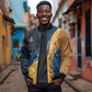 Prince Hall Freemasonry Sleeve Zip Bomber Jacket Square and Compasses Gold Blue Geometric