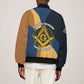 Prince Hall Freemasonry Sleeve Zip Bomber Jacket Square and Compasses Gold Blue Geometric