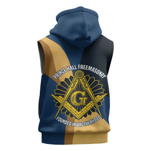Prince Hall Freemasonry Sleeveless Zip Hoodie Square and Compasses Gold Blue Geometric