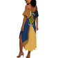 Prince Hall Freemasonry Summer Maxi Dress Square and Compasses Gold Blue Geometric