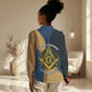 Prince Hall Freemasonry Women Casual Shirt Square and Compasses Gold Blue Geometric