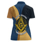 Prince Hall Freemasonry Women Polo Shirt Square and Compasses Gold Blue Geometric