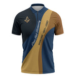 Prince Hall Freemasonry Zipper Polo Shirt Square and Compasses Gold Blue Geometric