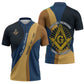 Prince Hall Freemasonry Zipper Polo Shirt Square and Compasses Gold Blue Geometric
