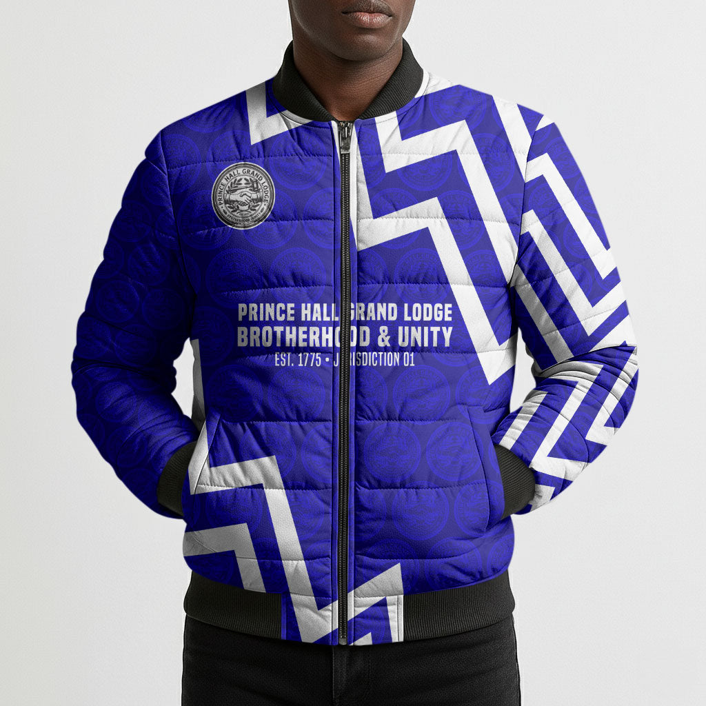 Prince Hall Grand Lodge Bomber Puffer Jacket Founder Portrait Geometric Brotherhood