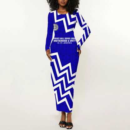 Prince Hall Grand Lodge Long Sleeve Bodycon Dress Founder Portrait Geometric Brotherhood