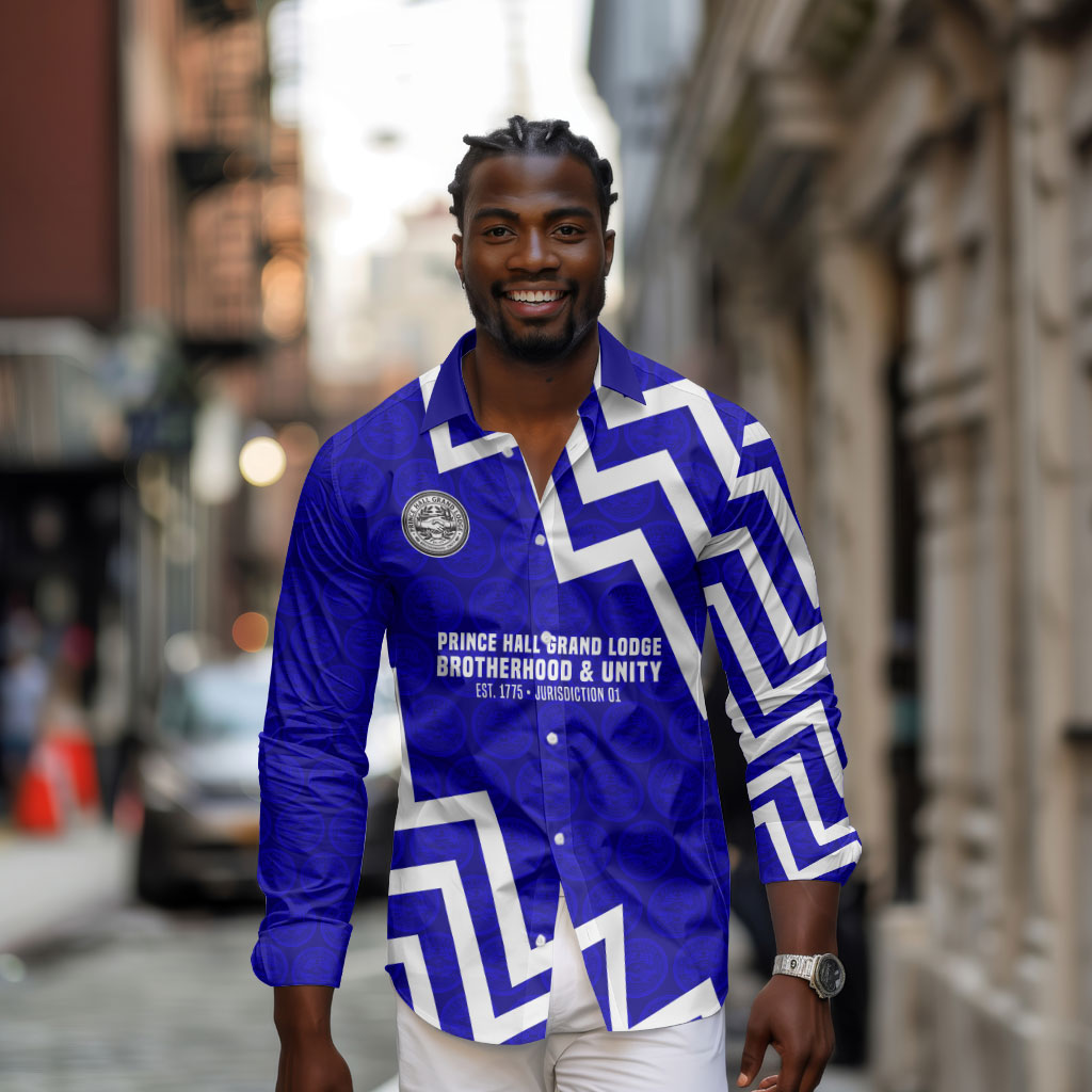 Prince Hall Grand Lodge Long Sleeve Button Shirt Founder Portrait Geometric Brotherhood