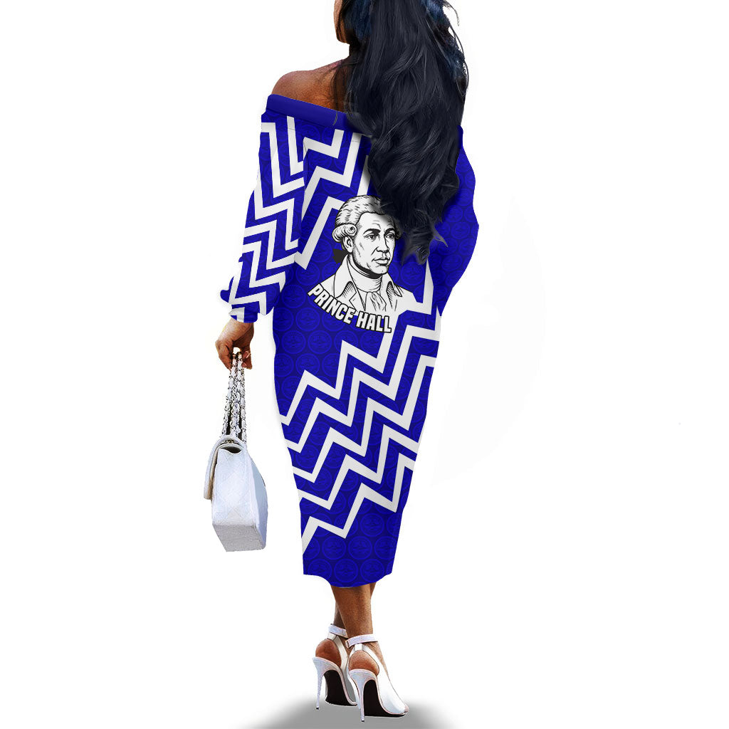 Prince Hall Grand Lodge Off The Shoulder Long Sleeve Dress Founder Portrait Geometric Brotherhood