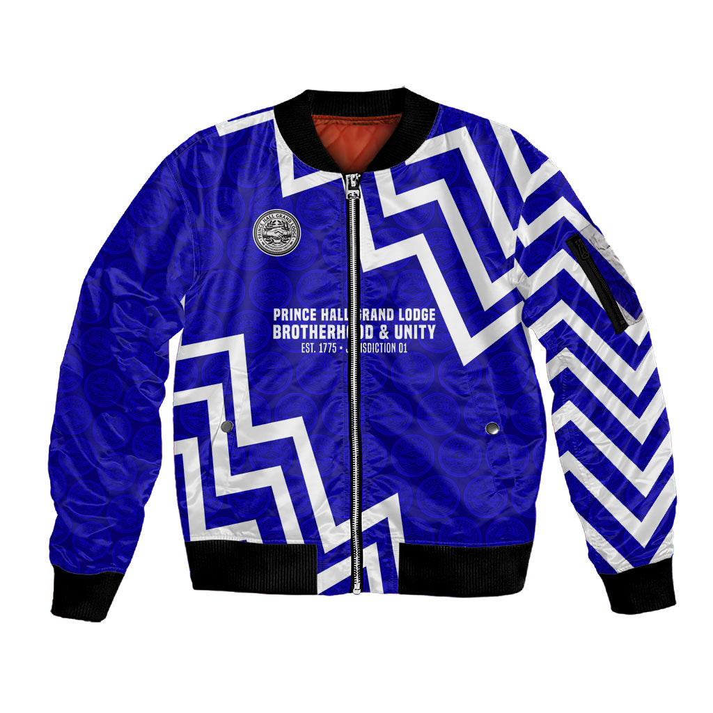 Prince Hall Grand Lodge Sleeve Zip Bomber Jacket Founder Portrait Geometric Brotherhood