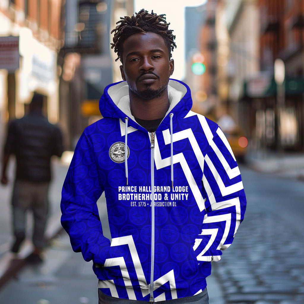 Prince Hall Grand Lodge Zip Hoodie Founder Portrait Geometric Brotherhood