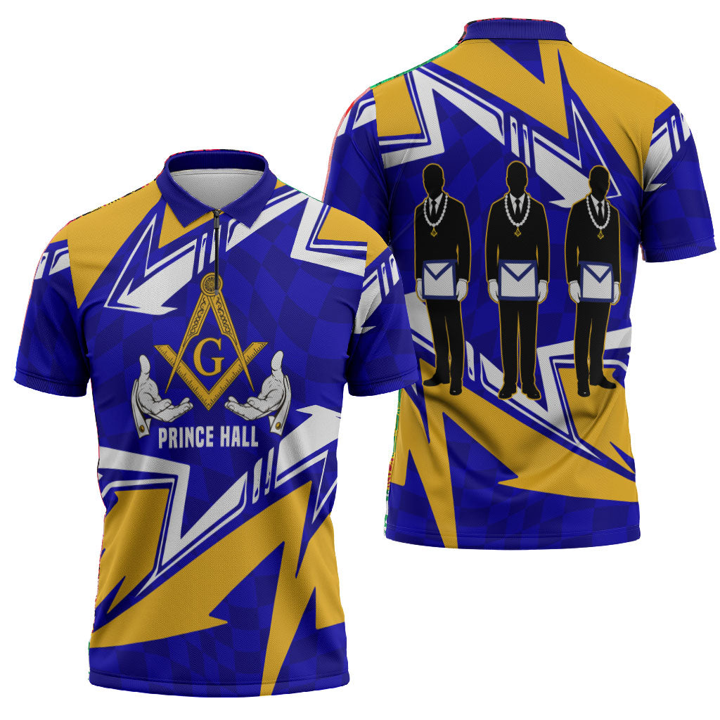 Prince Hall Freemasonry Zipper Polo Shirt Square and Compasses Masonic Brothers