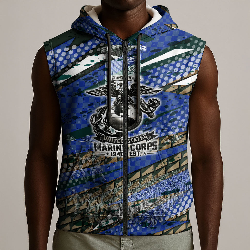 Montford Point Marines 1940s Est Sleeveless Zip Hoodie The Right To Fight 20000 Military Camouflage Art