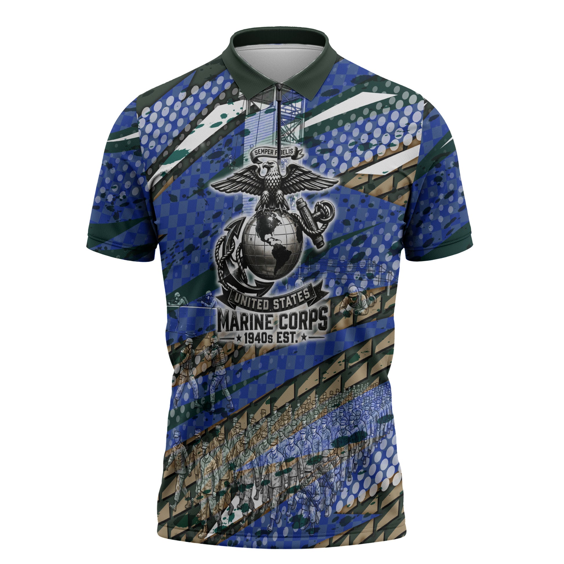 Montford Point Marines 1940s Est Zipper Polo Shirt The Right To Fight 20000 Military Camouflage Art