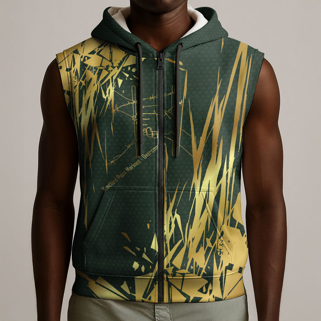 Montford Point Marines Overcoming Sleeveless Zip Hoodie Military History Camouflage Art