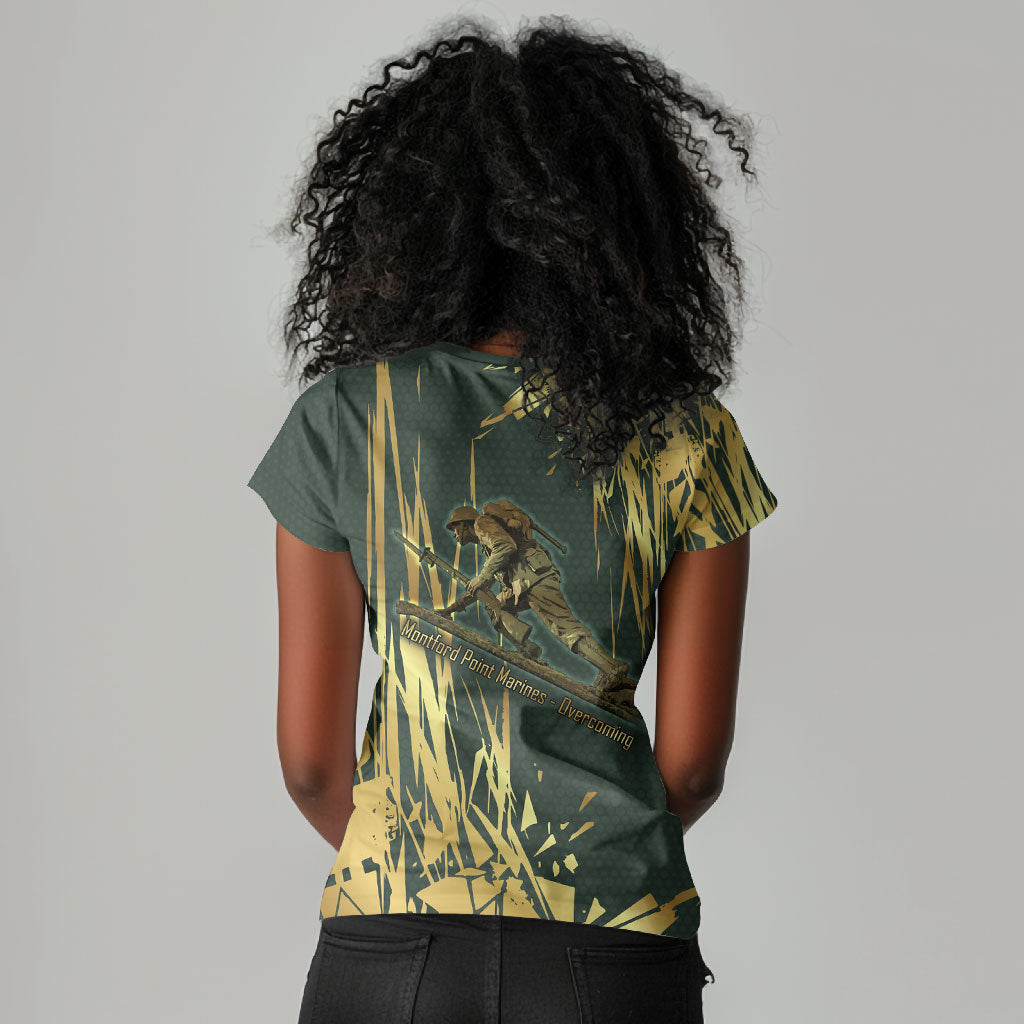 Montford Point Marines Overcoming Women V-Neck T-Shirt Military History Camouflage Art