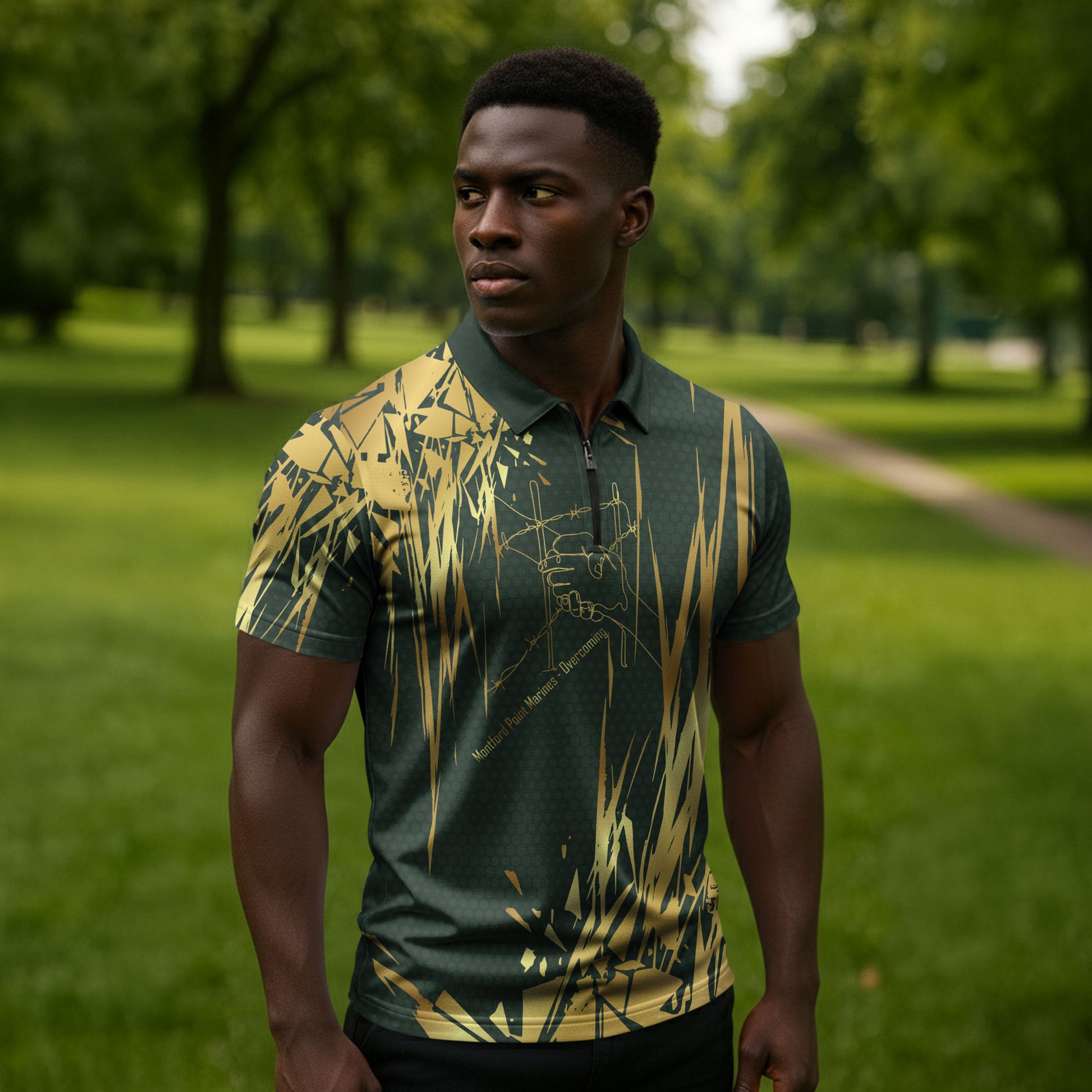Montford Point Marines Overcoming Zipper Polo Shirt Military History Camouflage Art