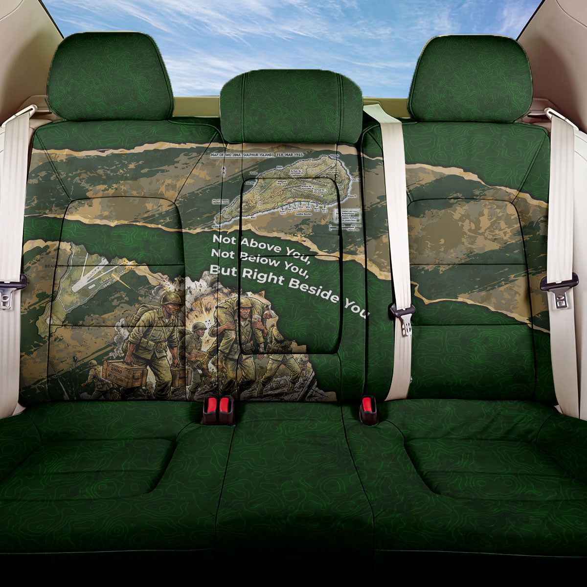 Montford Point Marines Not Above You Back Car Seat Cover Iwo Jima Military Map Camouflage Vintage Art