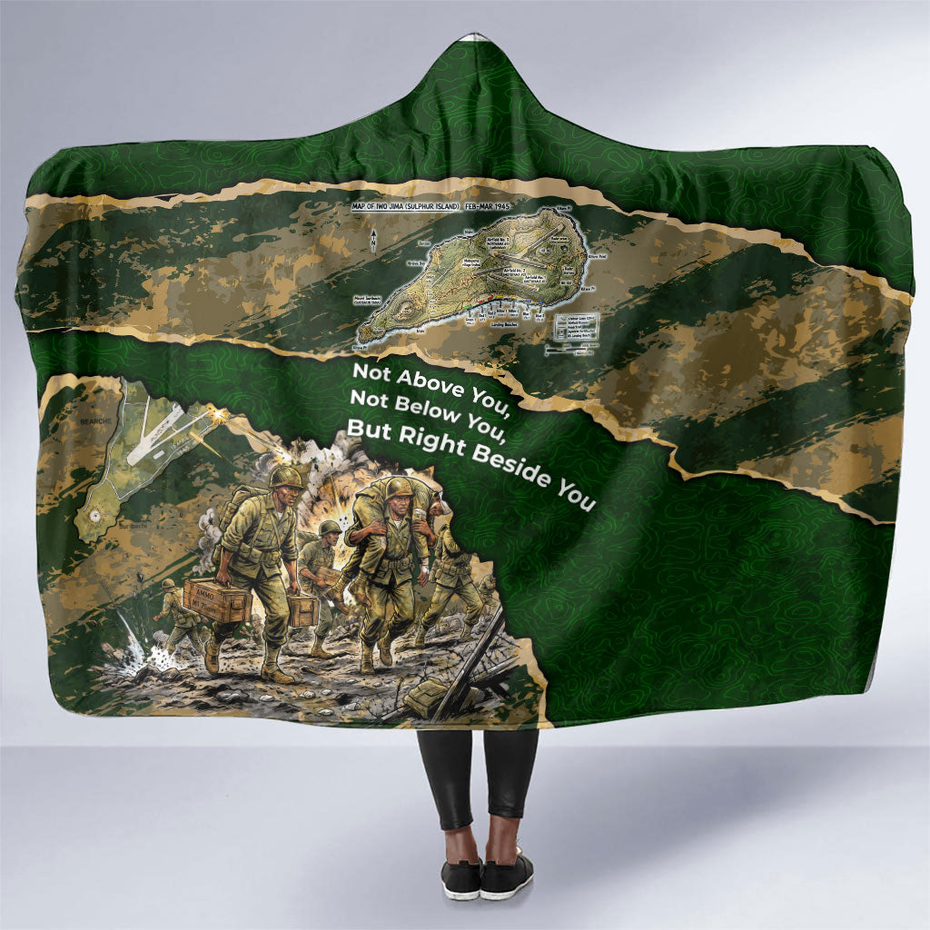 Montford Point Marines Not Above You Hooded Blanket Iwo Jima Military Map Camouflage Vintage Art