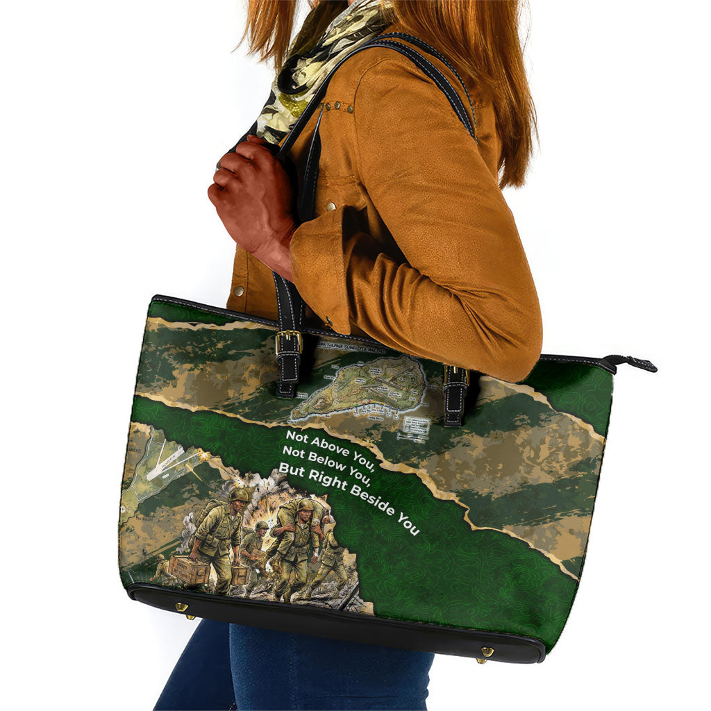 Montford Point Marines Not Above You Leather Tote Bag Iwo Jima Military Map Camouflage Vintage Art