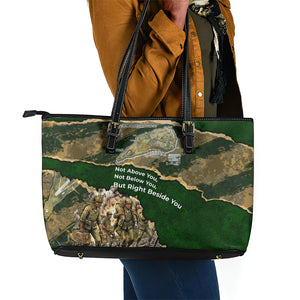 Montford Point Marines Not Above You Leather Tote Bag Iwo Jima Military Map Camouflage Vintage Art