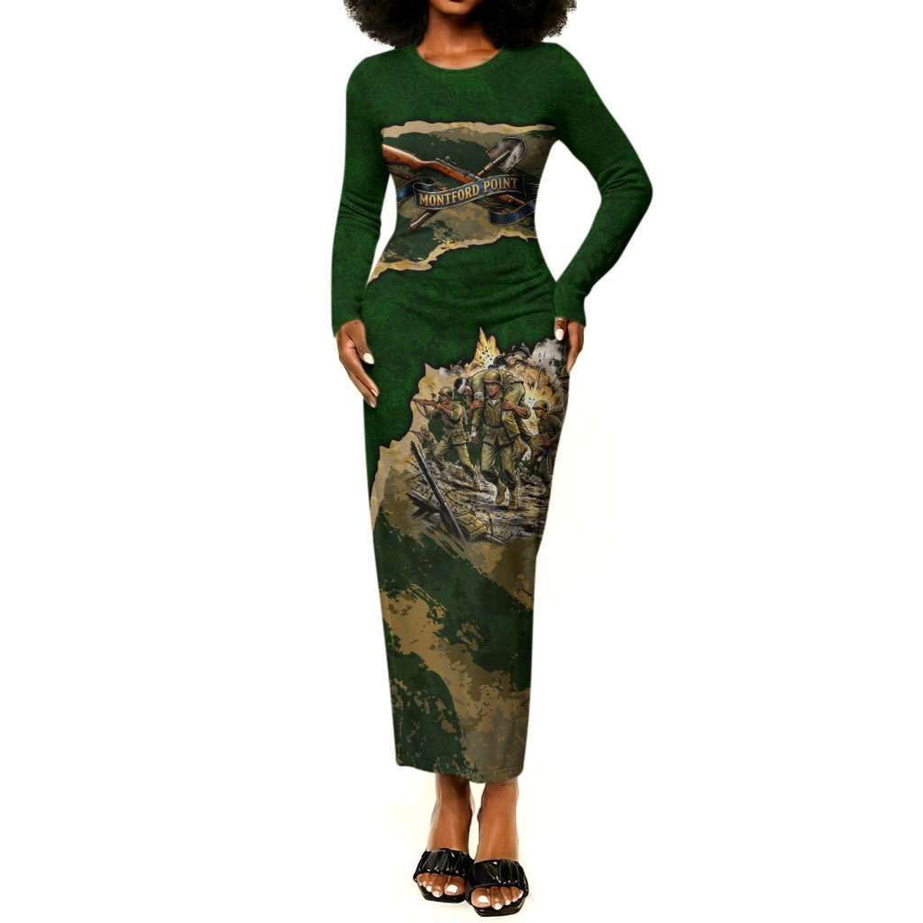 Montford Point Marines Not Above You Long Sleeve Bodycon Dress Iwo Jima Military Map Camouflage Vintage Art
