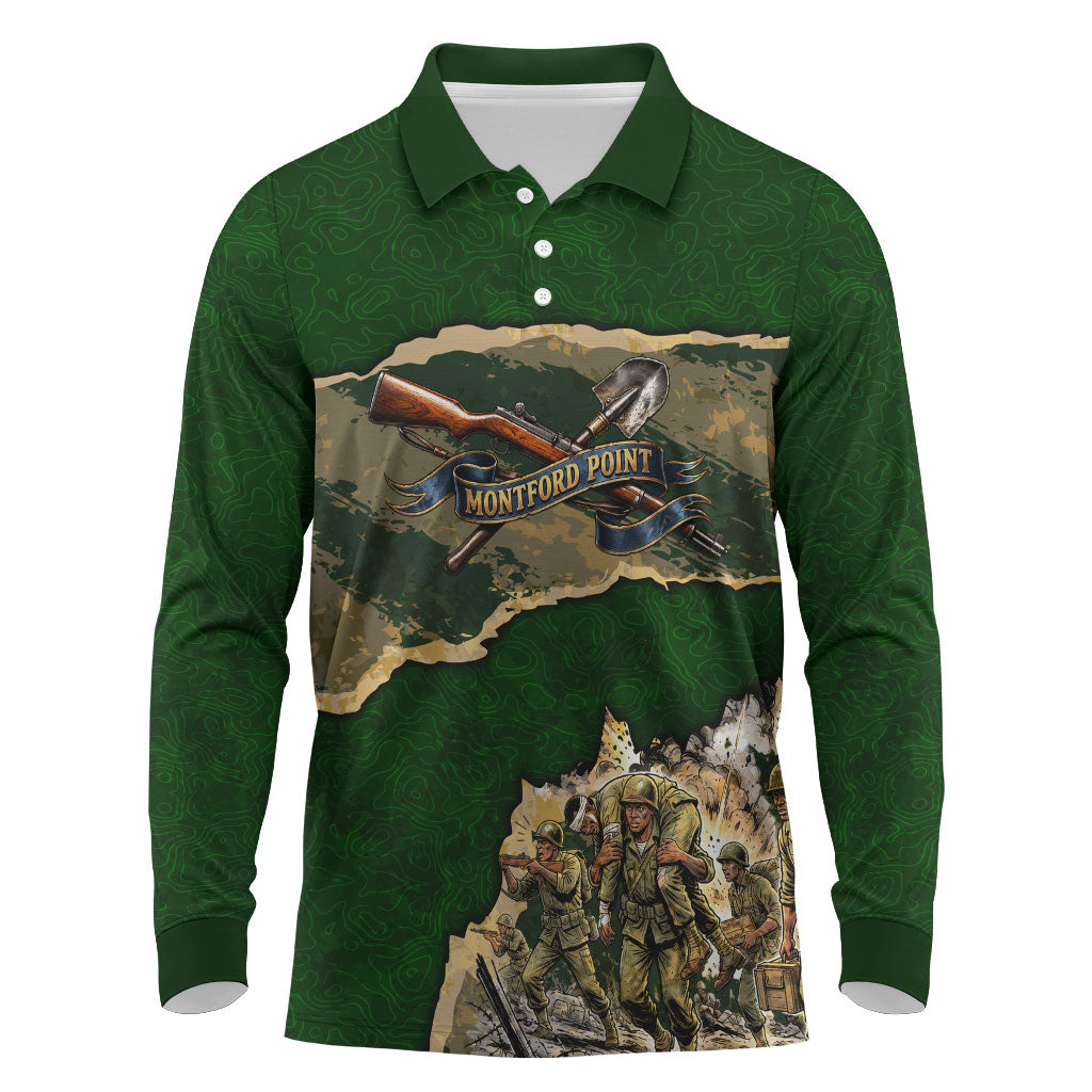 Montford Point Marines Not Above You Long Sleeve Polo Shirt Iwo Jima Military Map Camouflage Vintage Art