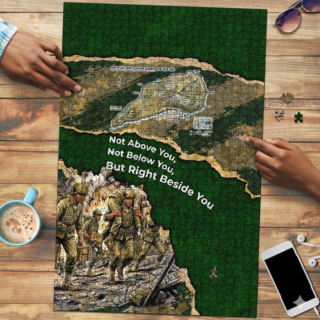 Montford Point Marines Not Above You Puzzle Iwo Jima Military Map Camouflage Vintage Art