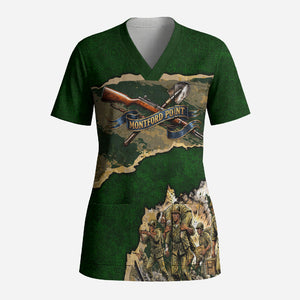 Montford Point Marines Not Above You Scrub Top Iwo Jima Military Map Camouflage Vintage Art